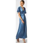 Blaue Elegante Vila V-Ausschnitt Festliche Kleider aus Satin für Damen Größe XS 