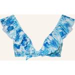 Hellblaue Blumenmuster Vilebrequin Bikini-Tops mit Volants aus Polyamid für Damen Größe M 
