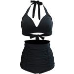 Schwarze Vintage Bikini-Tops mit Knopf in 75C für Damen Größe S 