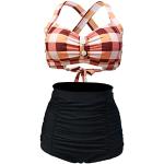 Orange Karo Vintage Bikini-Tops mit Knopf in 75C für Damen Größe L 