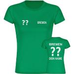 VIMAVERTRIEB® Damen T-Shirt Bremen - Trikot mit Deinem Namen und Nummer - Druck: weiß - Frauen Shirt Fußball Fanartikel Fanshop - Größe: XL grün
