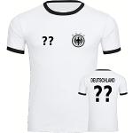 VIMAVERTRIEB® Herren Kontrast T-Shirt Deutschland - Trikot Retro Trikot mit Deiner Nummer - Druck: schwarz - Männer Shirt Fanartikel - Größe: XL weiß/schwarz
