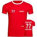VIMAVERTRIEB® Herren Kontrast T-Shirt Düsseldorf - Trikot mit Deinem Namen und Nummer - Druck: weiß - Männer Shirt Fußball Fanartikel Fanshop - Größe: 3XL rot/weiß