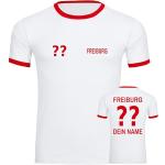 VIMAVERTRIEB® Herren Kontrast T-Shirt Freiburg - Trikot mit Deinem Namen und Nummer - Druck: rot - Männer Shirt Fußball Fanartikel Fanshop - Größe: XL weiß/rot