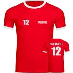 VIMAVERTRIEB® Herren Kontrast T-Shirt Freiburg - Trikot 12 - Druck: weiß - Männer Shirt Fußball Fanartikel Fanshop - Größe: L rot/weiß