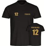 VIMAVERTRIEB® Herren T-Shirt Freiburg - Trikot 12 - Druck: Gold metallik - Männer Shirt Fußball Fanartikel Fanshop - Größe: XL schwarz