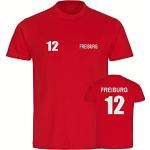 VIMAVERTRIEB® Kinder T-Shirt Freiburg - Trikot 12 - Druck: weiß - Shirt Jungen Mädchen Fußball Fanartikel Fanshop - Größe: 152 rot