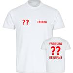 VIMAVERTRIEB® Kinder T-Shirt Freiburg - Trikot mit Deinem Namen und Nummer - Druck: rot - Shirt Jungen Mädchen Fußball Fanartikel Fanshop - Größe: 164 weiß