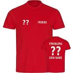 VIMAVERTRIEB® Kinder T-Shirt Freiburg - Trikot mit Deinem Namen und Nummer - Druck: weiß - Shirt Jungen Mädchen Fußball Fanartikel Fanshop - Größe: 164 rot