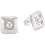 Vinani Damen Ohrstecker 925 Silber - Viereck gebürstet mit Perle - Ohrring Set für Frauen aus 925 Sterling Silber - OVP