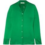 Reduzierte Emeraldfarbene VINCE Stehkragen Stehkragenhemden mit Knopf aus Seide für Damen Größe M 