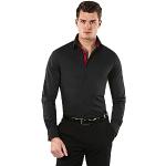 Vincenzo Boretti Herren Hemd Body-fit (besonders Slim-fit tailliert) Uni bügelleicht schwarz/weinrot 37-38