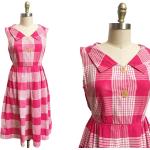 Rosa Karo Vintage Sommerkleider mit Knopf für Damen für den für den Sommer 