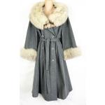 Graue Vintage Damenmäntel mit Gürtel für den für den Winter 