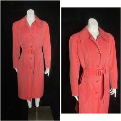 Vintage 1970 Koralle Rot London Nebel Maincoats Trenchcoat, Größe Mittlerer
