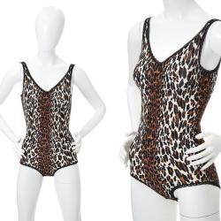 Vintage 1970Er Jahre Body | 70S Vanity Fair Leopard Animal Print Dehnbares Snap Crotch Top One Piece Bluse | Klein