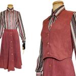 Pinke Vintage Langärmelige Damenkleider mit Knopf aus Kunstleder Größe M 