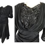 Schwarze Vintage Langärmelige Festliche Kleider mit Pailletten mit Reißverschluss aus Polyester für Damen Größe S für Partys 