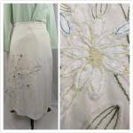 Weiße Bestickte Vintage Midi Leinenröcke mit Perlen mit Reißverschluss aus Baumwolle für Damen für den für den Frühling 