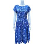 Blaue Blumenmuster Vintage Partykleider mit Reißverschluss aus Baumwolle für Damen 