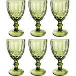 Vintage 6er-Set Farbige Weingläser mit Prägung (Schleife/Grün/250 ml), Trinkgläser, Hochzeitsgläser, Sektgläser, Karaffe, Dessertschale, Glaskelche, Trinkglas, Glas, Weinglas, Wasserglas, Sektglas