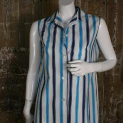 Vintage 60S/ 70S Blau & Weiß Gestreiftes Kleid Aus Baumwolle, Größe 12 Uk/ 38" Büste