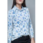 Blaue Blumenmuster Vintage Langärmelige Festliche Blusen mit Knopf aus Spitze für Damen Größe M 