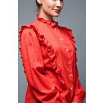 Rote Vintage Langärmelige Festliche Blusen mit Rüschen für Damen Größe L 