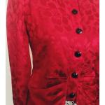 Rote Blumenmuster Vintage 3/4-ärmelige Festliche Blusen mit Knopf aus Damast für Damen Größe S 