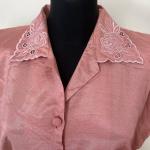 Pinke Bestickte Vintage Kurzärmelige Festliche Blusen mit Knopf aus Seide für Damen Größe M 