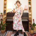 Blumenmuster Vintage Midikleider aus Baumwollmischung für Damen für den für den Sommer 