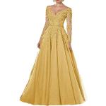 Goldene Vintage Maxi V-Ausschnitt Lange Abendkleider aus Spitze für Damen Größe XL zum Abschlussball 