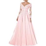 Rosa Vintage Maxi V-Ausschnitt Lange Abendkleider aus Spitze für Damen Größe XXL für Hochzeitsgäste 