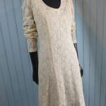 Cremefarbene Vintage 3/4-ärmelige Spitzenkleider mit Reißverschluss aus Spitze für Damen für den für den Winter 