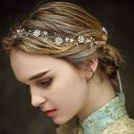 Goldene Vintage Haarreifen mit Gänseblümchen-Motiv mit Perlen aus Kristall mit Strass handgemacht für Damen für die Braut 