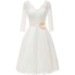 Beige Vintage Halblangärmelige Jaeden V-Ausschnitt Standesamtkleider aus Spitze für Damen Größe XXL für die Braut 