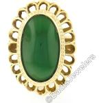 Grüne Vintage Ovale Edelsteinringe poliert aus Gelbgold mit Jade 