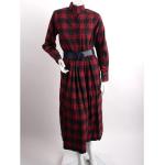 Schwarze Karo Vintage Langärmelige Plisseekleider mit Schulterpolstern aus Baumwolle für Damen Größe M 