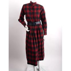 Vintage Carrol Reed Karierte Plissee Kleid Gürtel Rot Schwarz Damen Medium