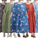 Braune Blumenmuster Vintage Halblangärmelige Sommerkleider für Damen Einheitsgröße Große Größen für den für den Sommer 