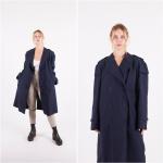 Marineblaue Vintage Trenchcoats für Damen Größe M für den für den Winter 
