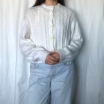 Weiße Vintage Grobstrickjacken für Damen Größe L 