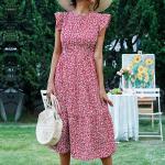 Burgundfarbene Vintage Kleider A-Linie mit Reißverschluss aus Kunstfaser für Damen Größe XXL für den für den Frühling 