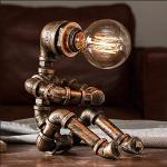 Vintage Industrial Tischlampe Steampunk Roboter Schreibtischlampe Rustikale Wasserrohr Tischlampe(Ohne Glühbirne)