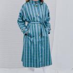 Blaue Karo Vintage Trenchcoats aus Viskose gepolstert für Damen Größe L für den für den Winter 