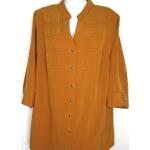 Goldene Vintage 3/4-ärmelige Tunika-Blusen für Damen Größe L 