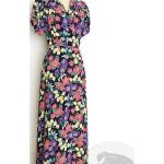 Rubinrote Blumenmuster Vintage Kurzärmelige Damenkleider mit Puffärmeln Größe XL 