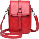 Rote Vintage Damenschultertaschen & Damenshoulderbags aus Leder mit Handyfach klein 