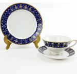 Vintage Kobalt Gedeck Kaffeetasse/ Kaffeegedeck Aus Porzellan Lettin Blau Gold 60-Er Jahre