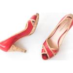 Rote Vintage Offene Peep Toe Pumps aus Leder Größe 38,5 mit Absatzhöhe über 9cm für die Braut 